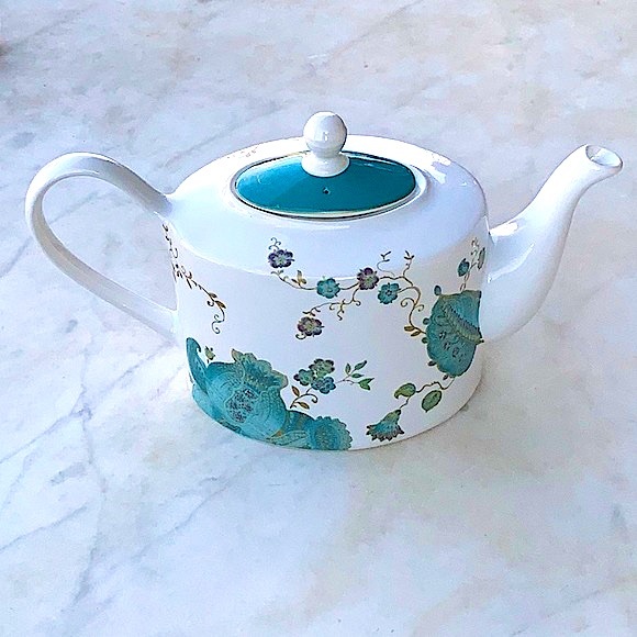 222 FIFTH ELIZA TEAL TEA POT & LID NEW PORCELAIN INCH FLORAL 4 CUPS - Picture 3 of 8